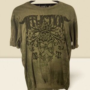 Vintage Affliction Embossed Skull Knight Green T-Shirt